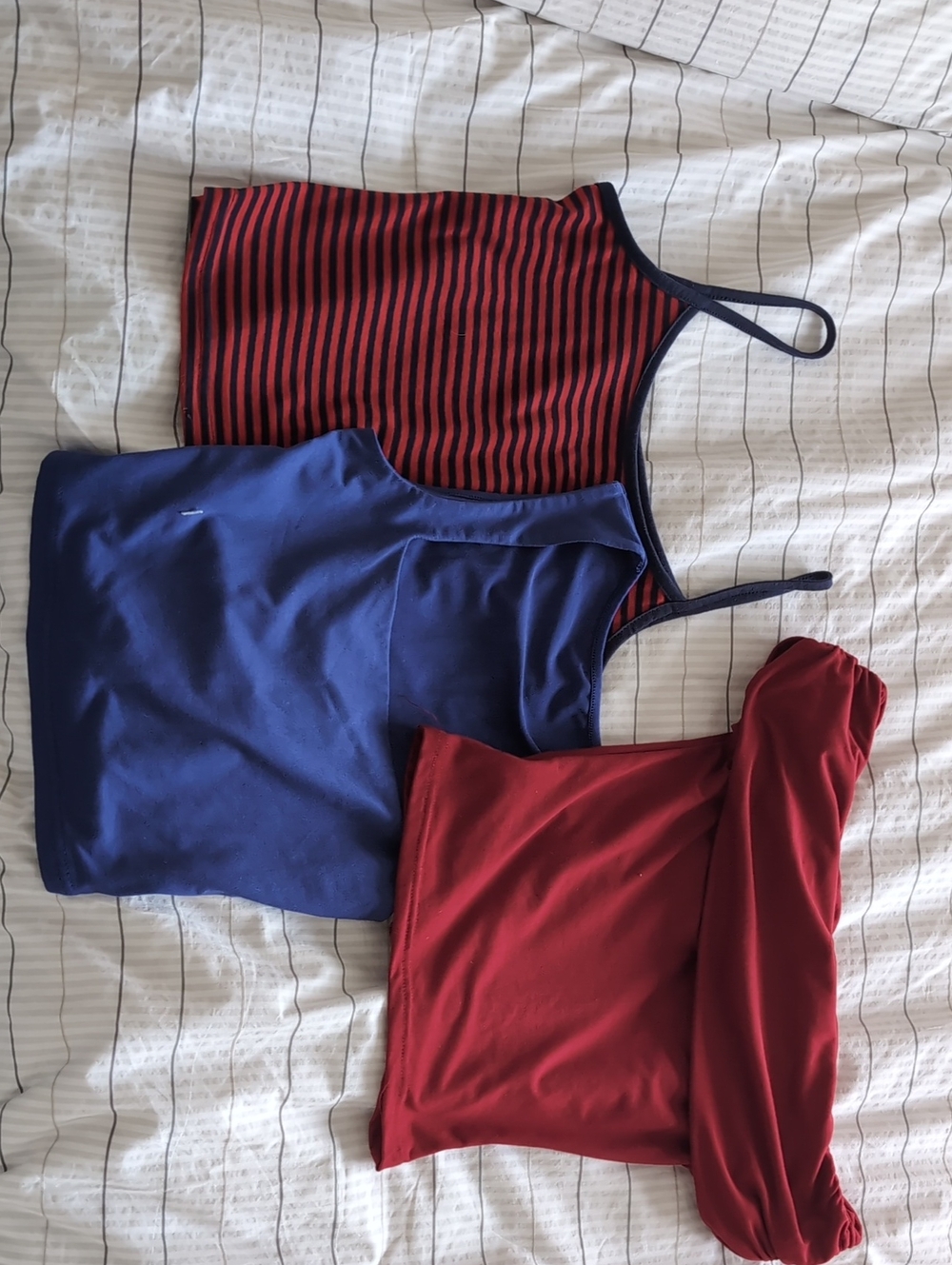 SHEIN Red & Navy Blue Mixed Set - Tank Top, Square Neck Top, Off-the-shoulder